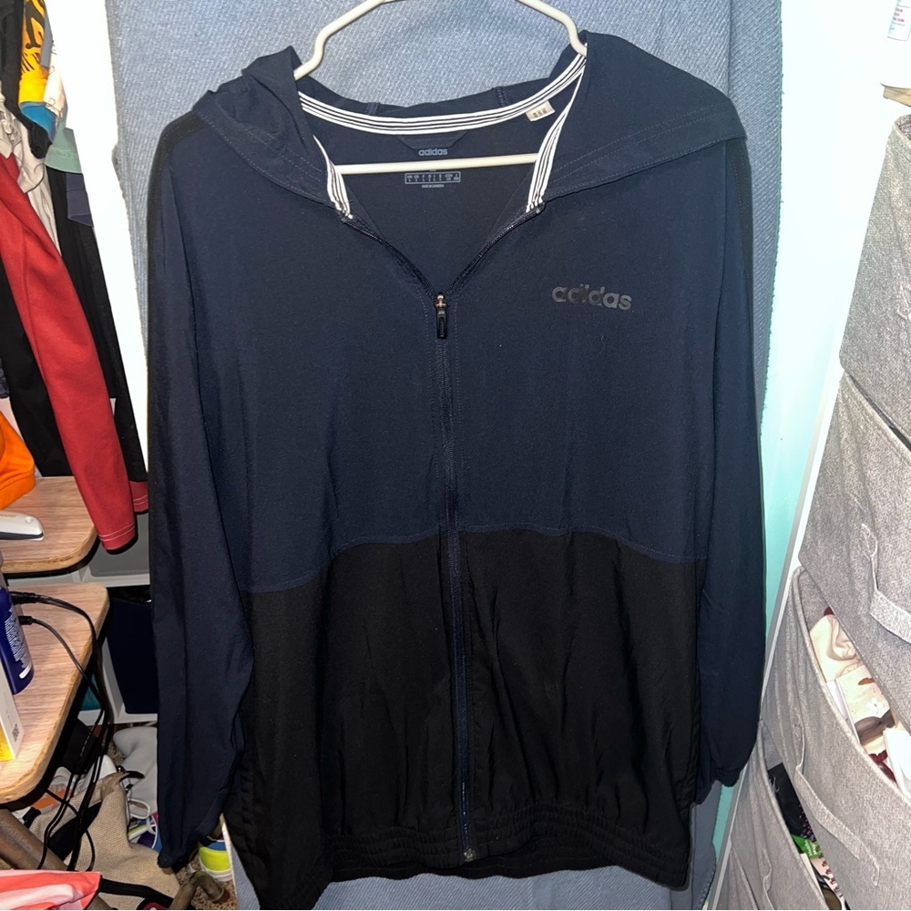 Adidas Men’s Navy and Black Hooded Zip-Up Jacket